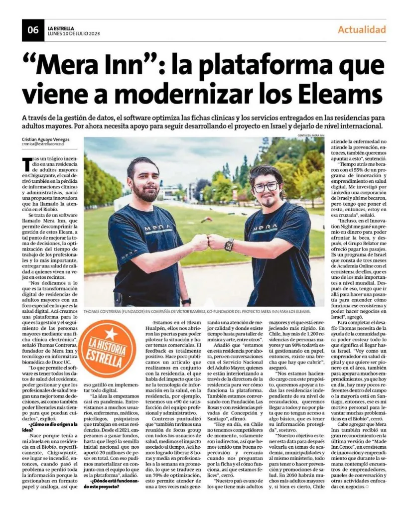 Crónica de La Estrella de Concepción: «MERA INN, la plataforma que viene a modernizar los ELEAM»
